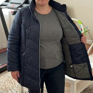 NOVELTI Navy Blue Quilted Puffer Jacket Lightweight Transitional Spring Chic